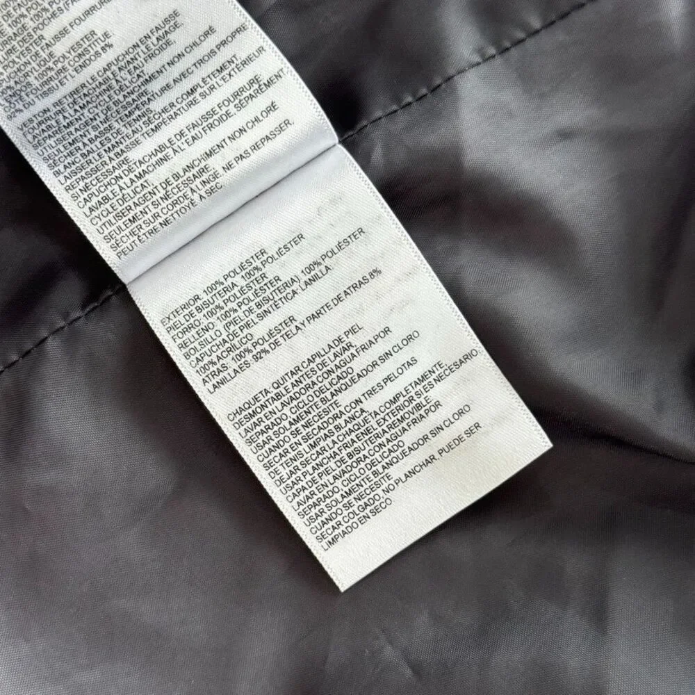 Laundry By Design Long Quilted Puffer Coat Black Faux Fur Hood Women's L Good - Picture 11 of 12